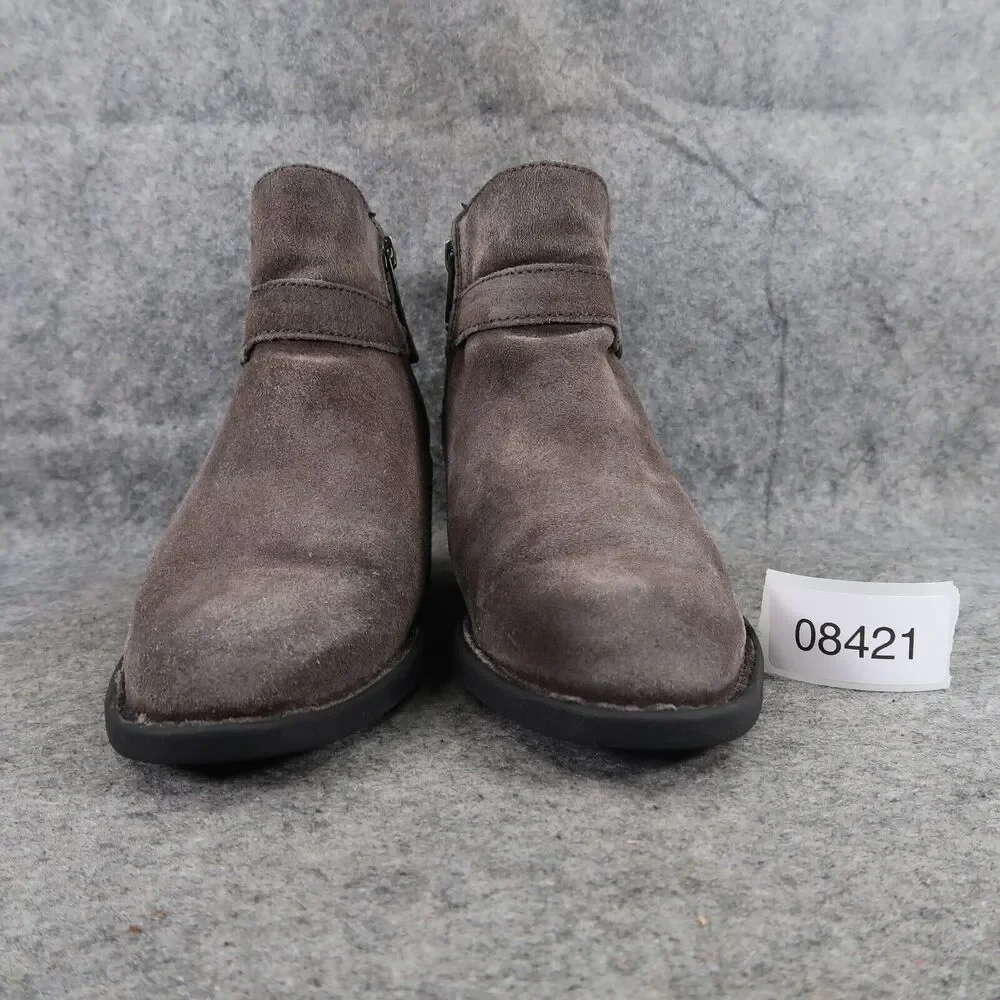 Born Shoes Womens 5.5 Booties Leather Casual Fashion Adia Moto Gray Block Heel